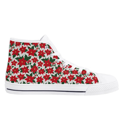 Men's Rubber High Top Floral Poinsettia Canvas Shoes - DeRose Seasonal