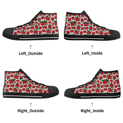 Men's Rubber High Top Floral Poinsettia Canvas Shoes - DeRose Seasonal