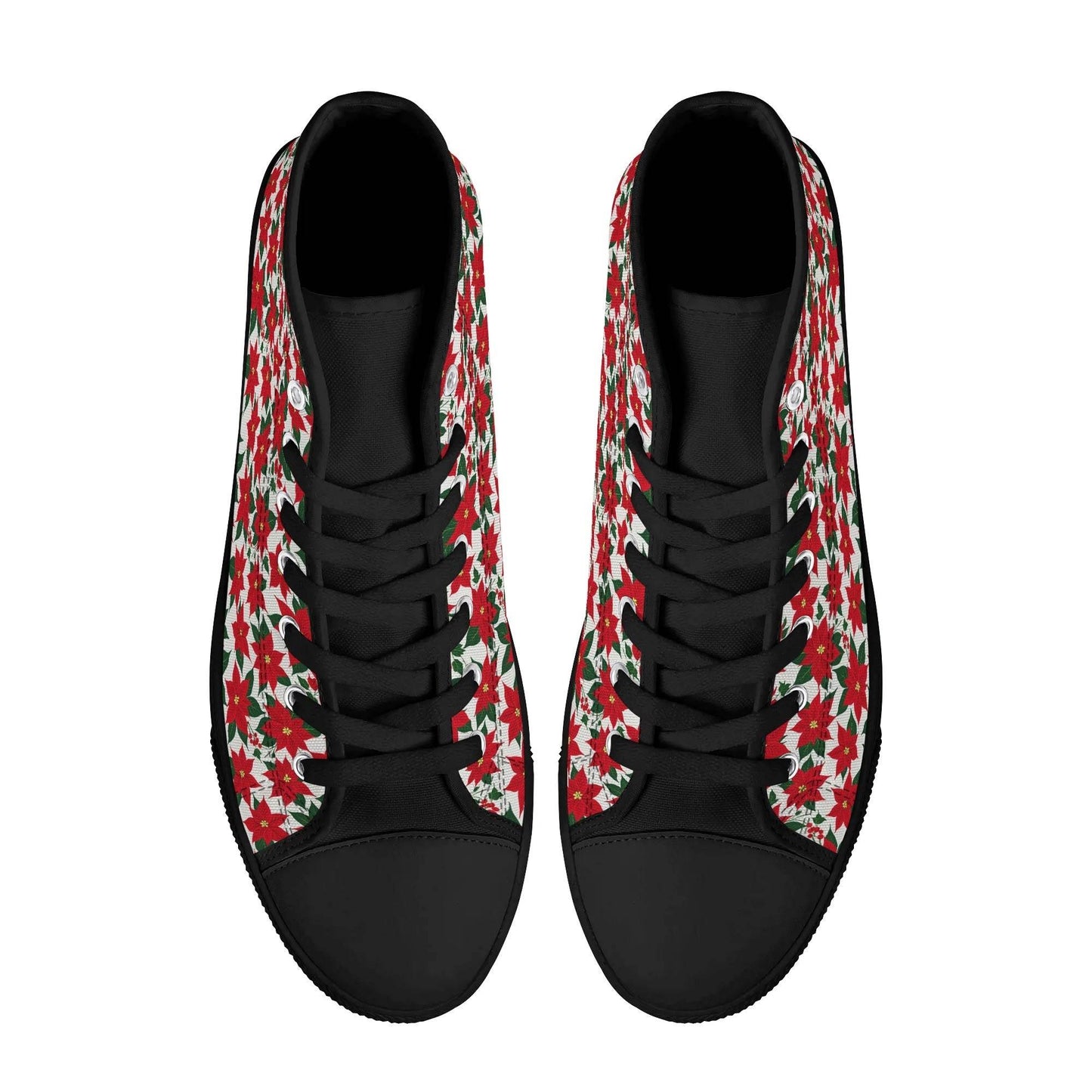 Men's Rubber High Top Floral Poinsettia Canvas Shoes - DeRose Seasonal
