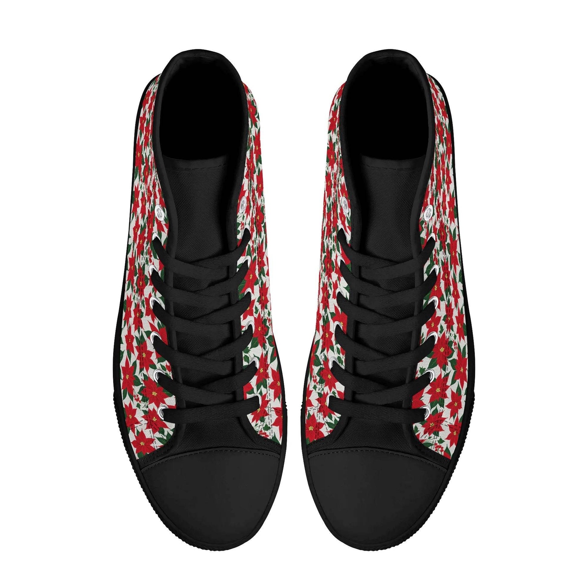 Men's Rubber High Top Floral Poinsettia Canvas Shoes - DeRose Seasonal