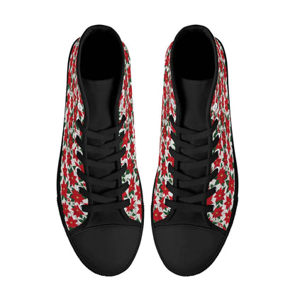Men's Rubber High Top Floral Poinsettia Canvas Shoes - DeRose Seasonal