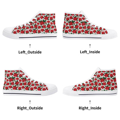 Men's Rubber High Top Floral Poinsettia Canvas Shoes - DeRose Seasonal