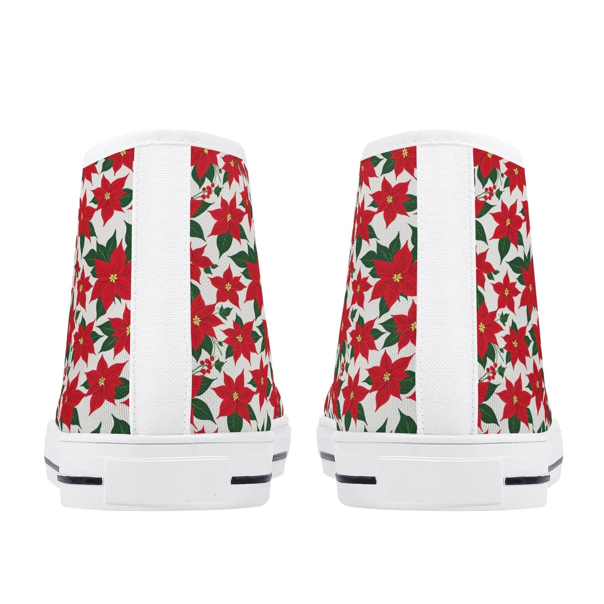 Men's Rubber High Top Floral Poinsettia Canvas Shoes - DeRose Seasonal