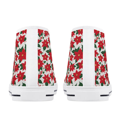 Men's Rubber High Top Floral Poinsettia Canvas Shoes - DeRose Seasonal