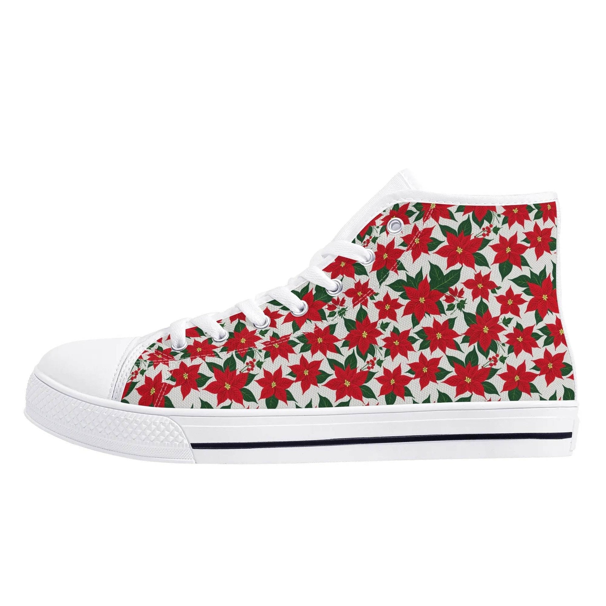 Men's Rubber High Top Floral Poinsettia Canvas Shoes - DeRose Seasonal
