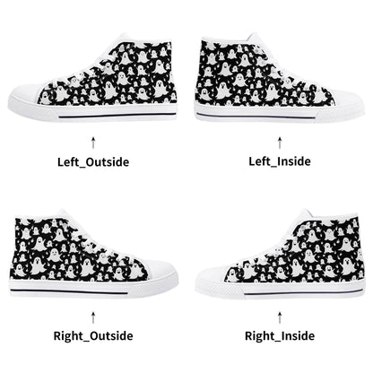 Men's Rubber High Top Spooky Ghost Canvas Shoes - DeRose Seasonal