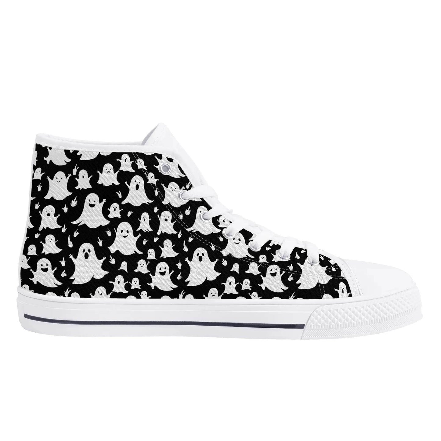 Men's Rubber High Top Spooky Ghost Canvas Shoes - DeRose Seasonal