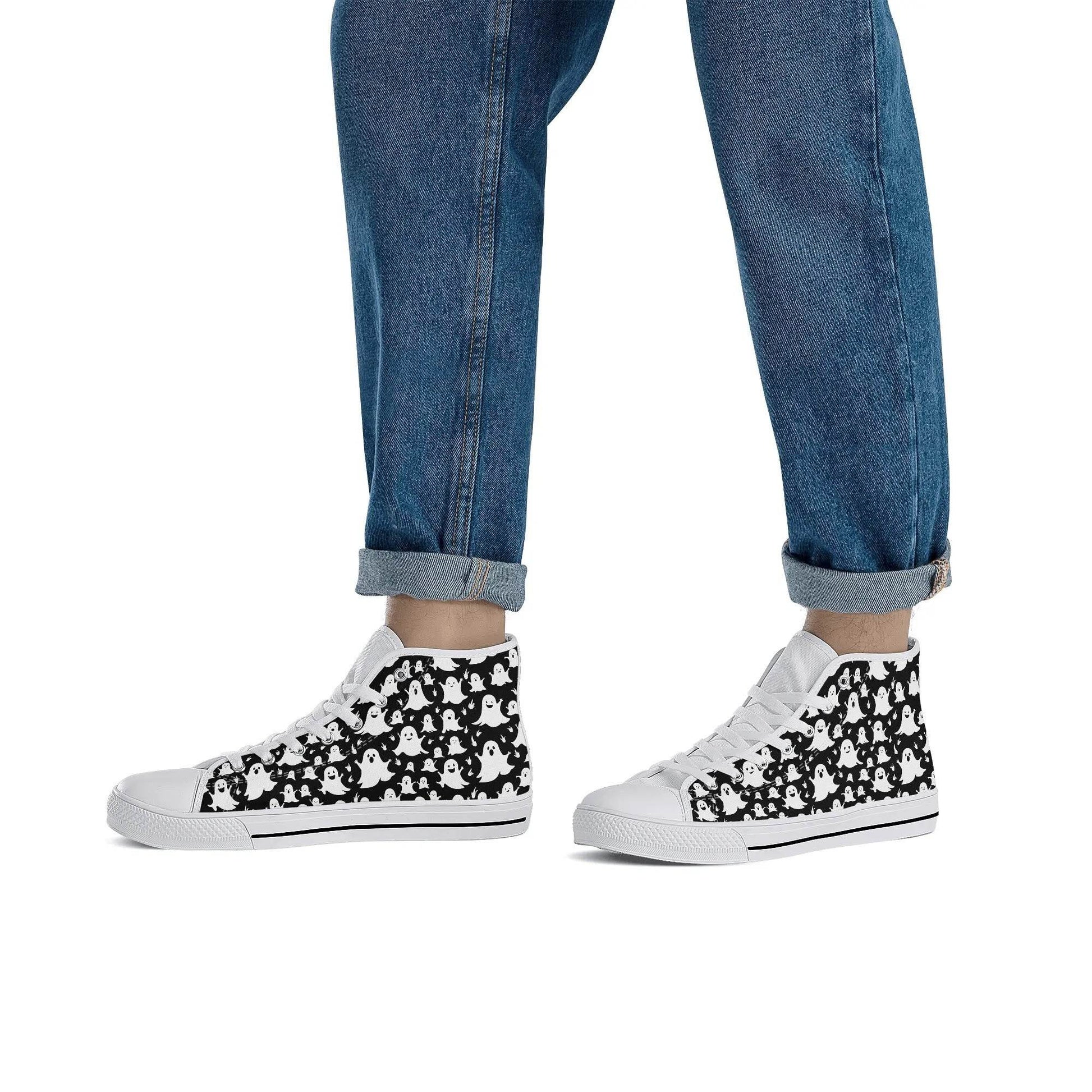 Men's Rubber High Top Spooky Ghost Canvas Shoes - DeRose Seasonal