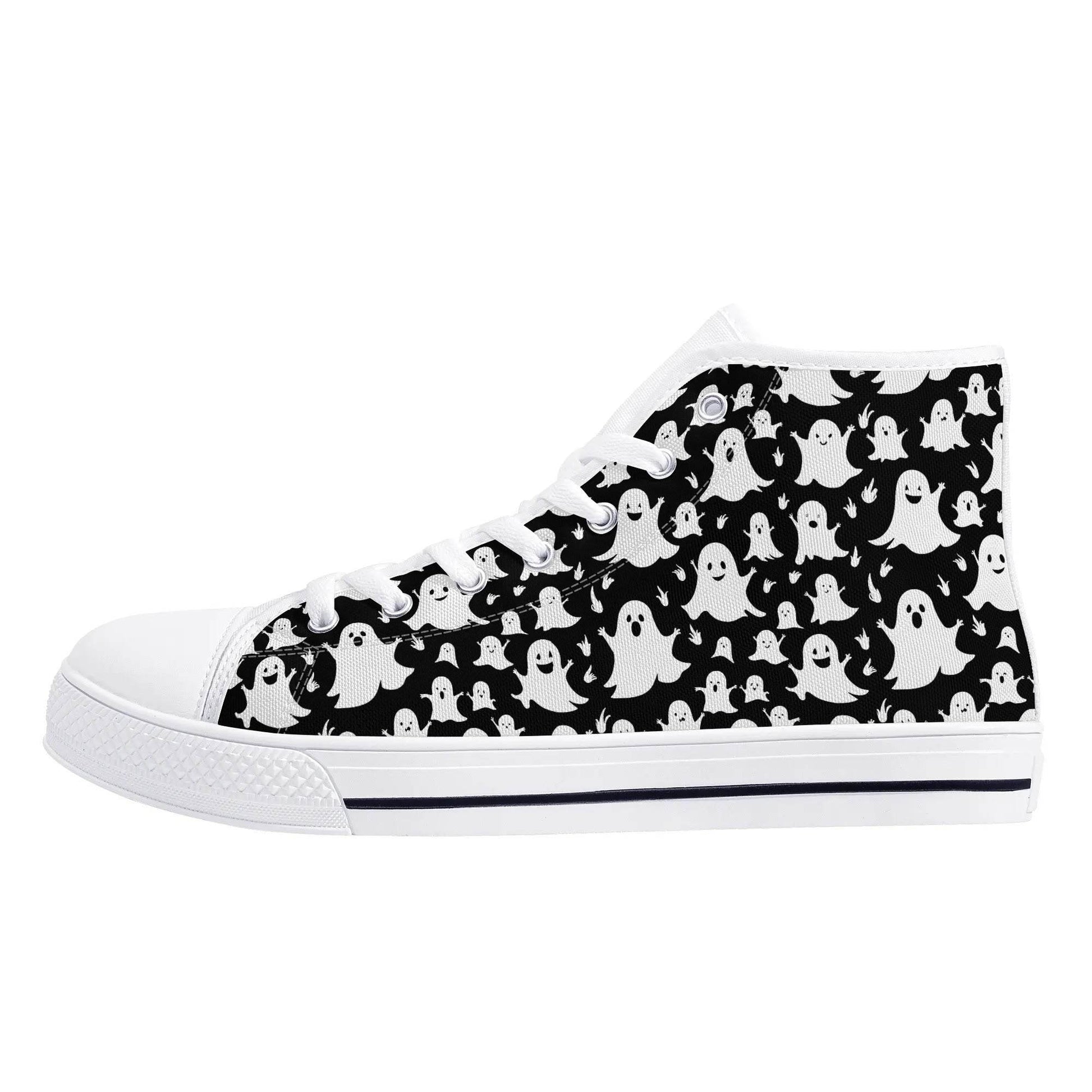 Men's Rubber High Top Spooky Ghost Canvas Shoes - DeRose Seasonal