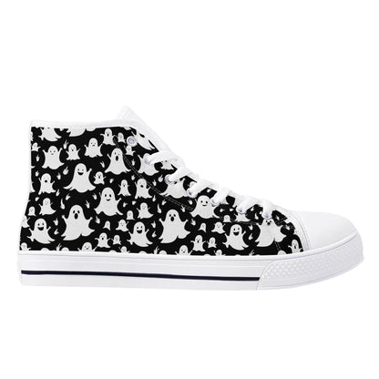 Men's Rubber High Top Spooky Ghost Canvas Shoes - DeRose Seasonal