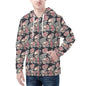 Men's Skull and Pink Rose Classic Zip Up Hoodie Warm Jacket - DeRose Seasonal