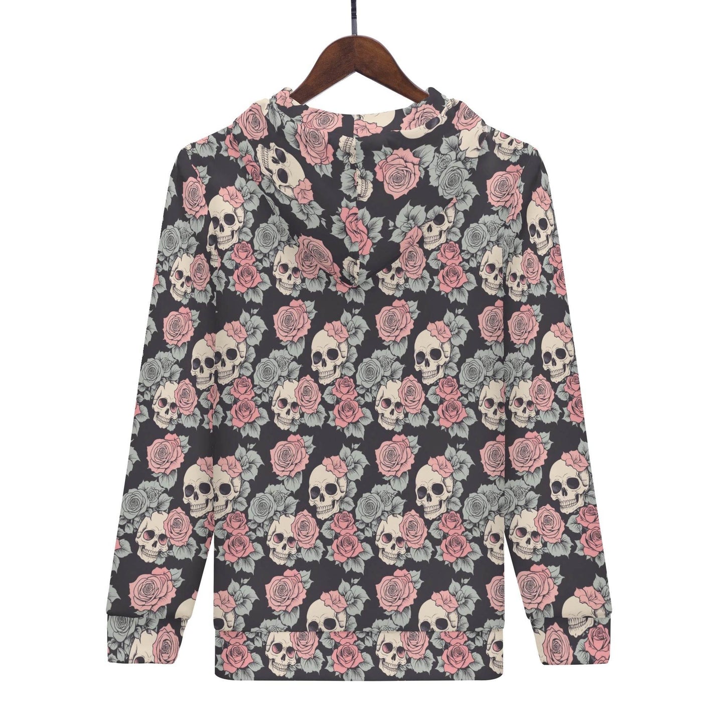 Men's Skull and Pink Rose Classic Zip Up Hoodie Warm Jacket - DeRose Seasonal