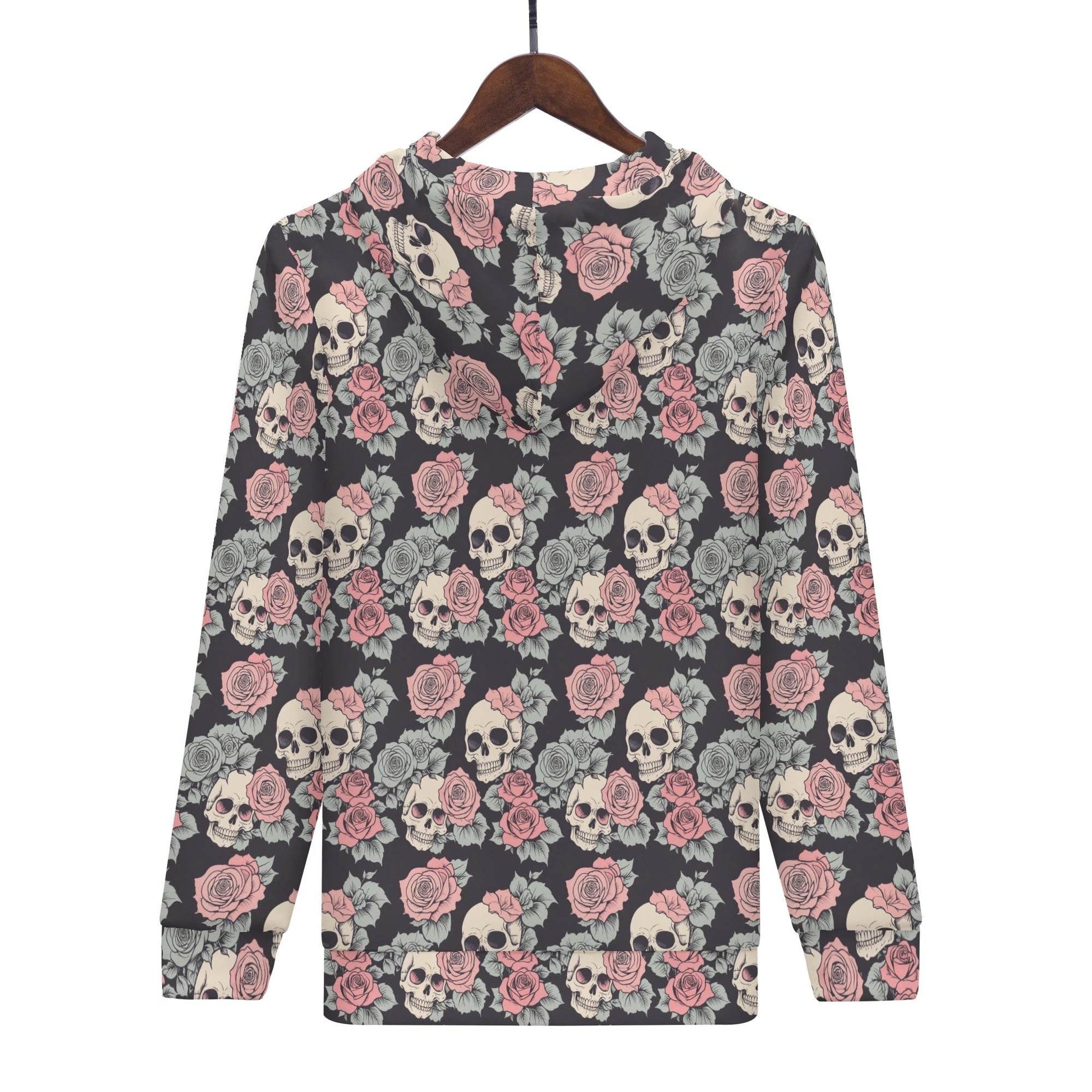 Men's Skull and Pink Rose Classic Zip Up Hoodie Warm Jacket - DeRose Seasonal