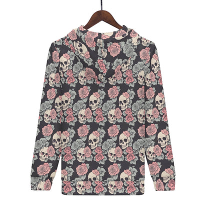 Men's Skull and Pink Rose Classic Zip Up Hoodie Warm Jacket - DeRose Seasonal