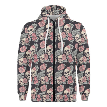 Men's Skull and Pink Rose Classic Zip Up Hoodie Warm Jacket - DeRose Seasonal