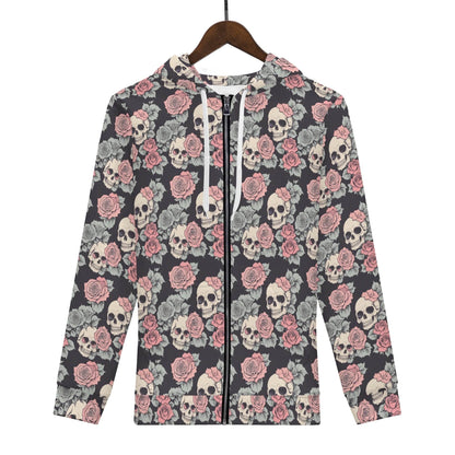 Men's Skull and Pink Rose Classic Zip Up Hoodie Warm Jacket - DeRose Seasonal