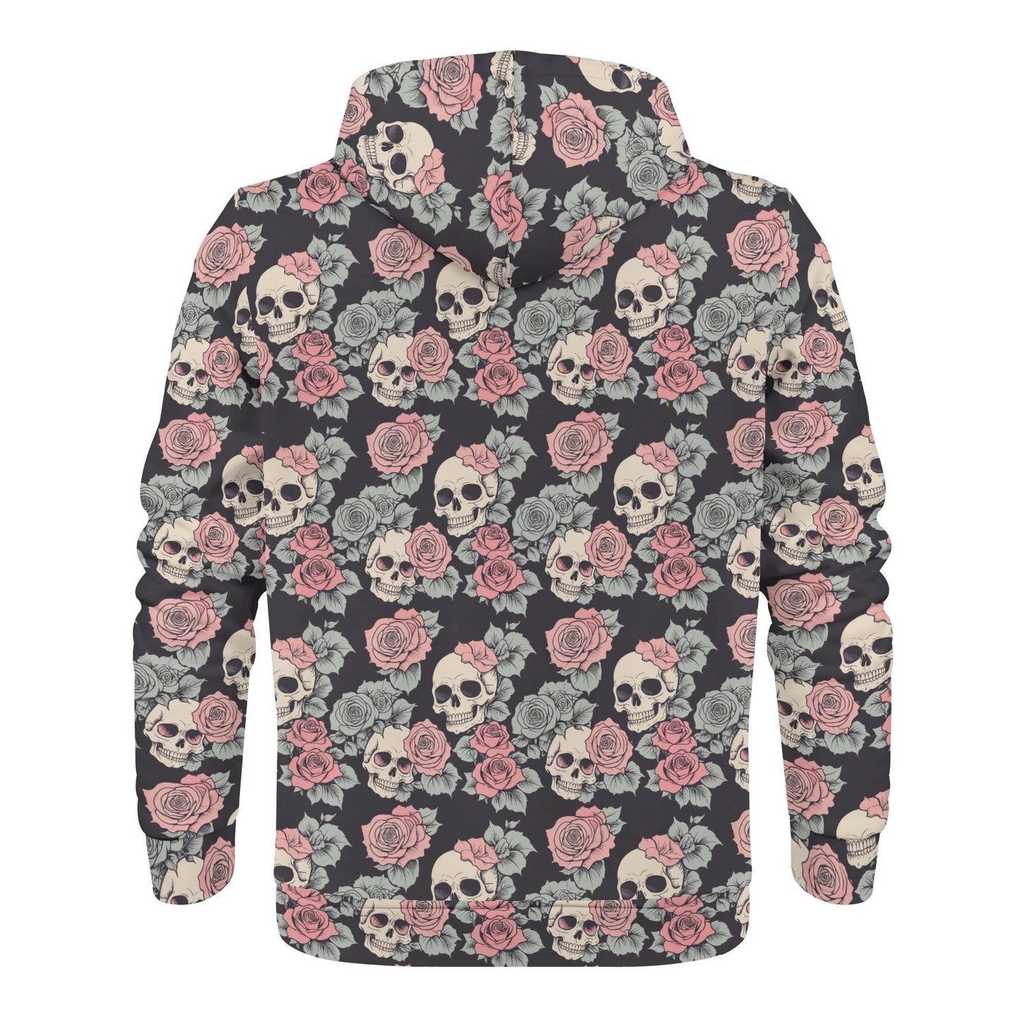Men's Skull and Pink Rose Classic Zip Up Hoodie Warm Jacket - DeRose Seasonal