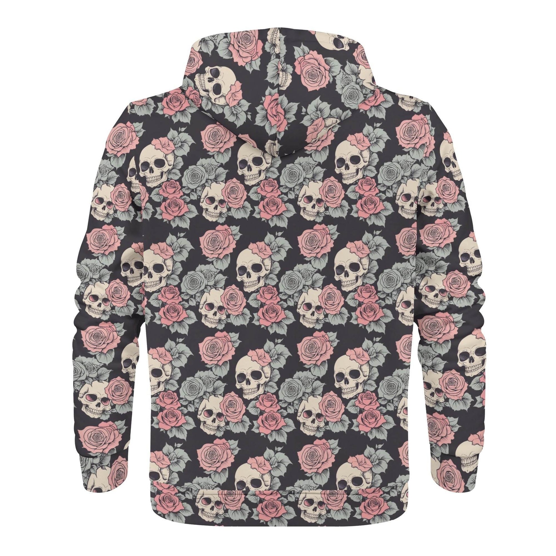 Men's Skull and Pink Rose Classic Zip Up Hoodie Warm Jacket - DeRose Seasonal