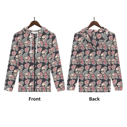 Men's Skull and Pink Rose Classic Zip Up Hoodie Warm Jacket - DeRose Seasonal