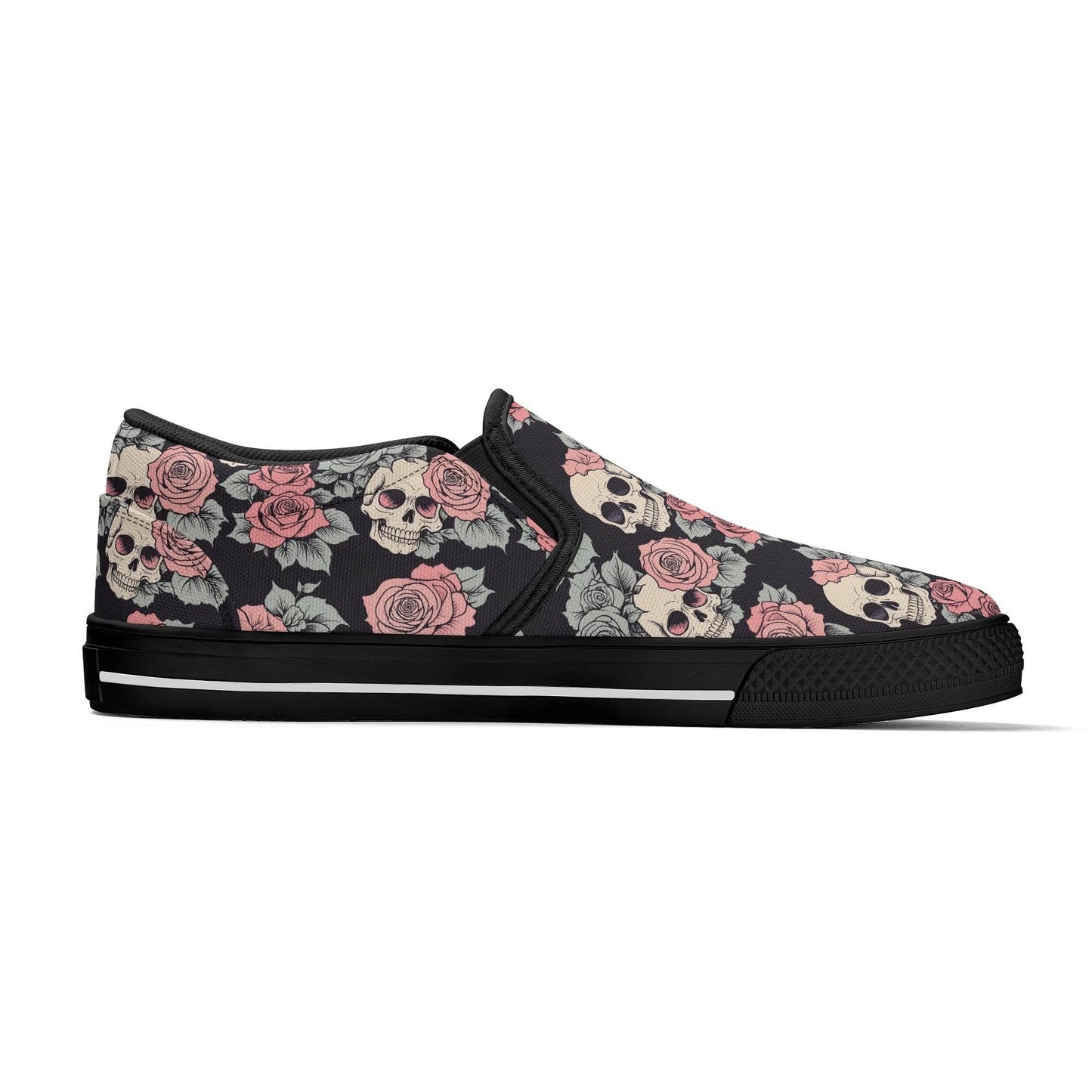 Men's Skull and Pink Rose Rubber Slip On Shoes - DeRose Seasonal
