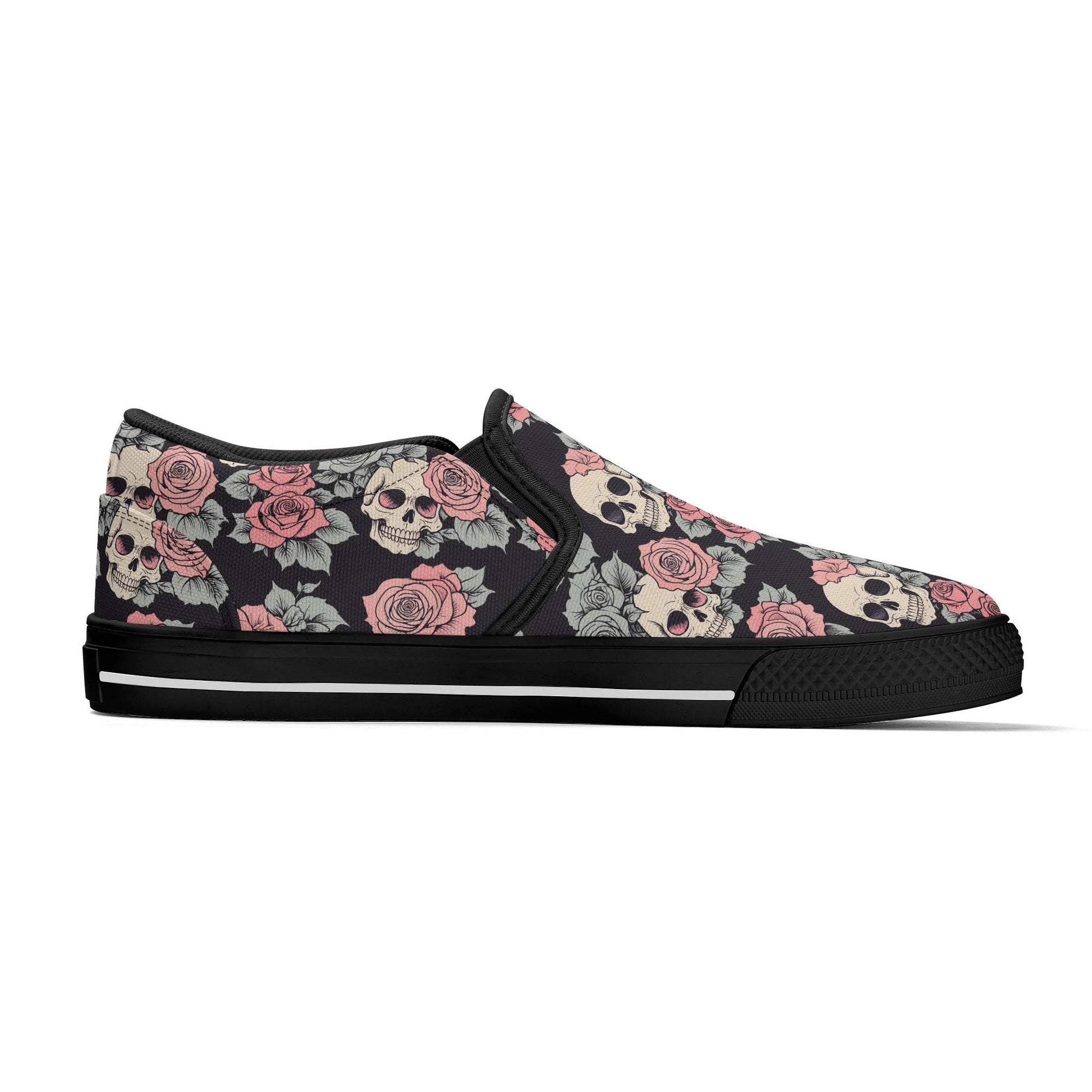 Men's Skull and Pink Rose Rubber Slip On Shoes - DeRose Seasonal