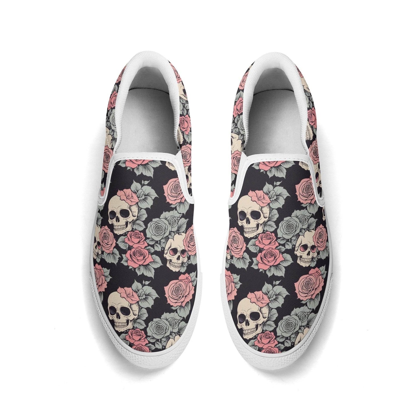 Men's Skull and Pink Rose Rubber Slip On Shoes - DeRose Seasonal