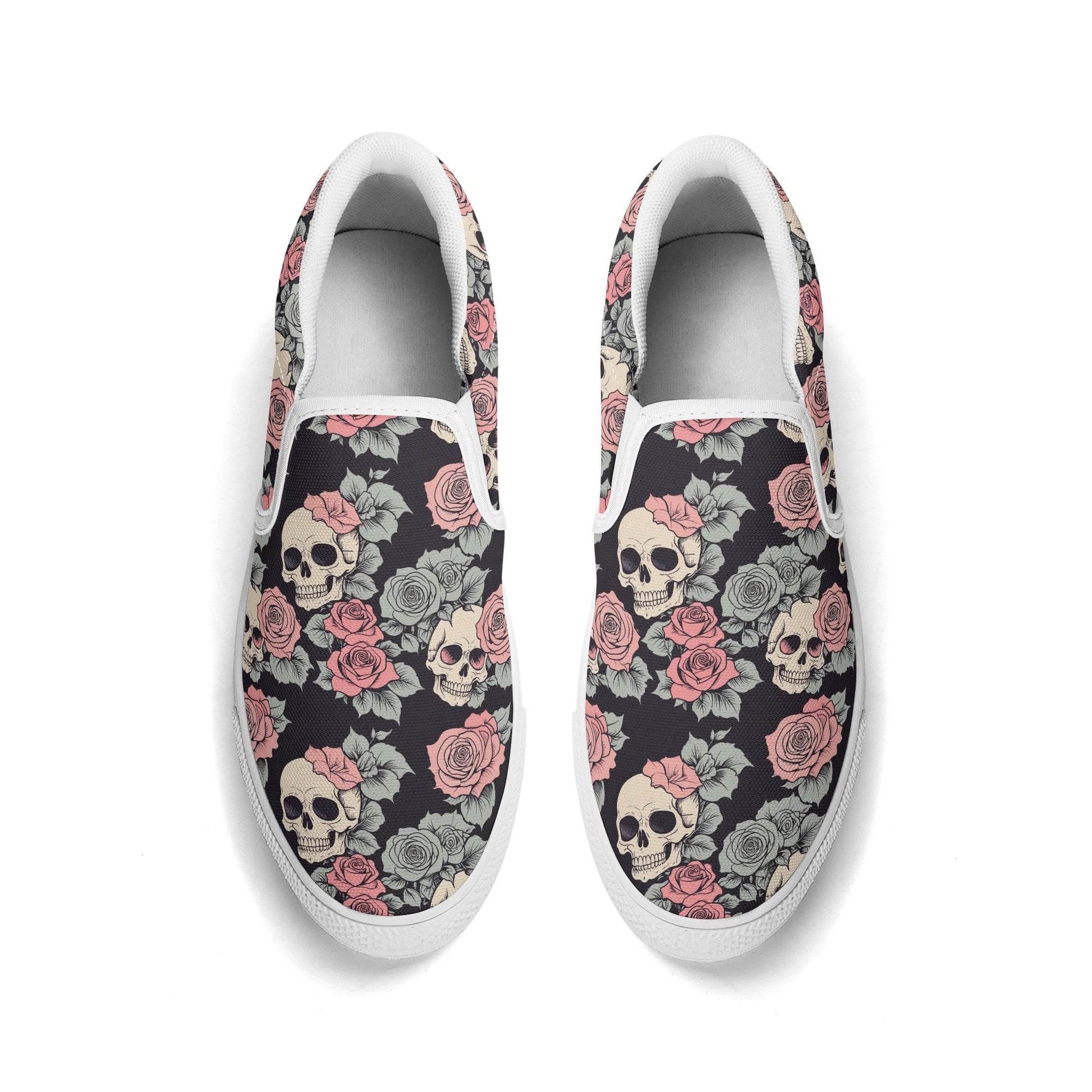 Men's Skull and Pink Rose Rubber Slip On Shoes - DeRose Seasonal