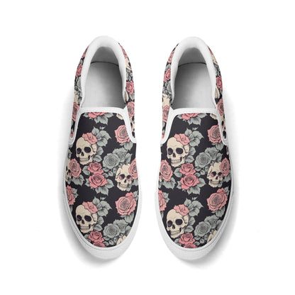 Men's Skull and Pink Rose Rubber Slip On Shoes - DeRose Seasonal