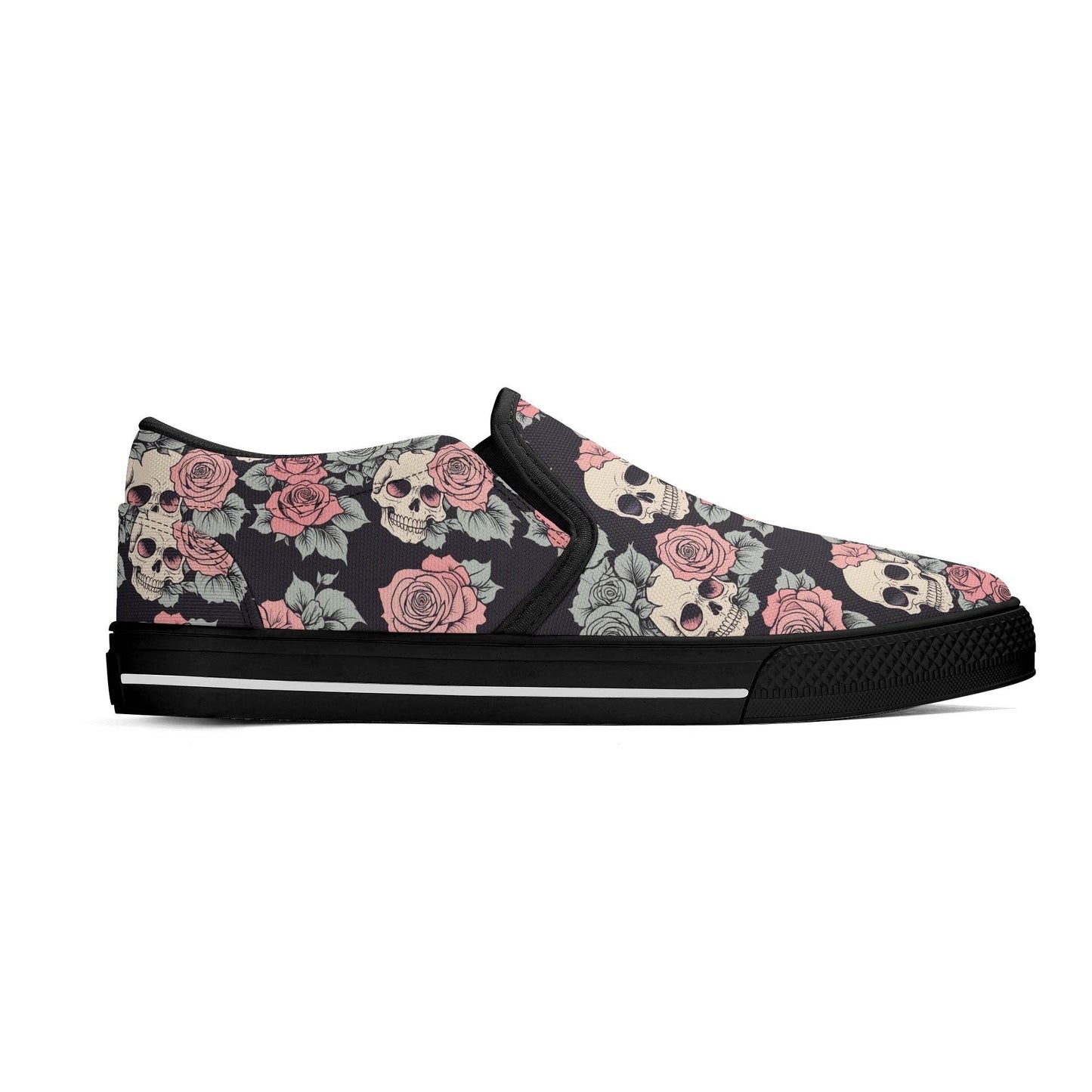 Men's Skull and Pink Rose Rubber Slip On Shoes - DeRose Seasonal