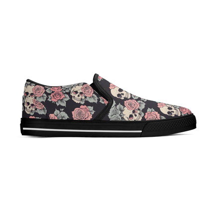 Men's Skull and Pink Rose Rubber Slip On Shoes - DeRose Seasonal