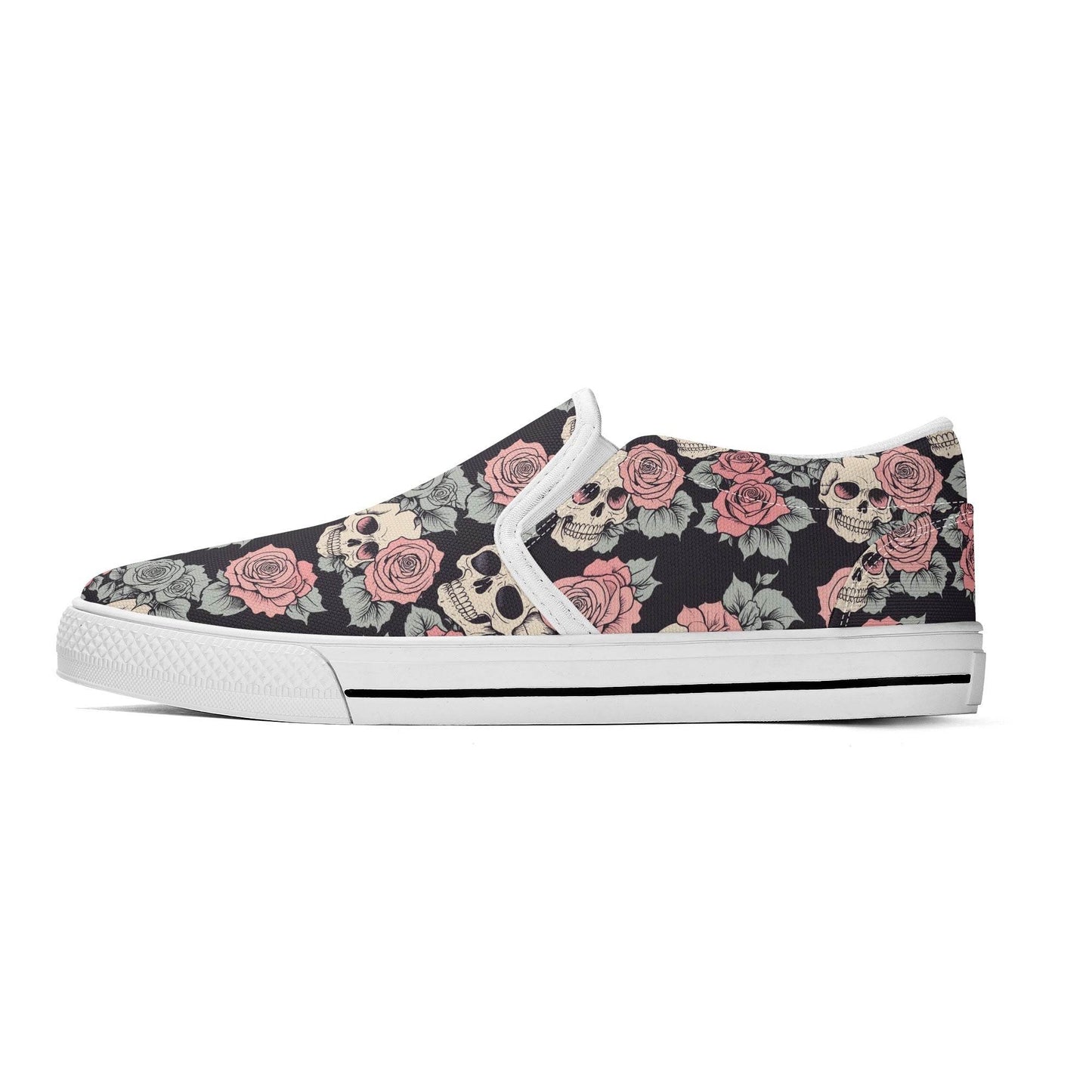 Men's Skull and Pink Rose Rubber Slip On Shoes - DeRose Seasonal