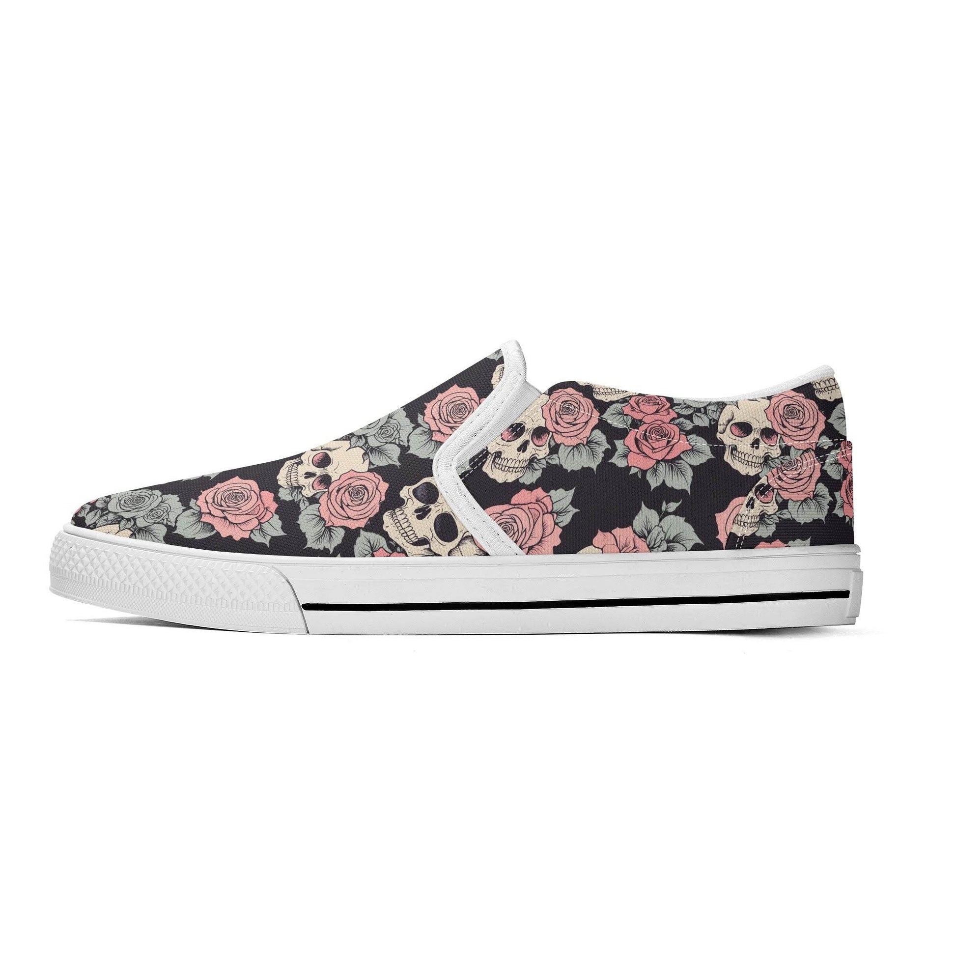 Men's Skull and Pink Rose Rubber Slip On Shoes - DeRose Seasonal