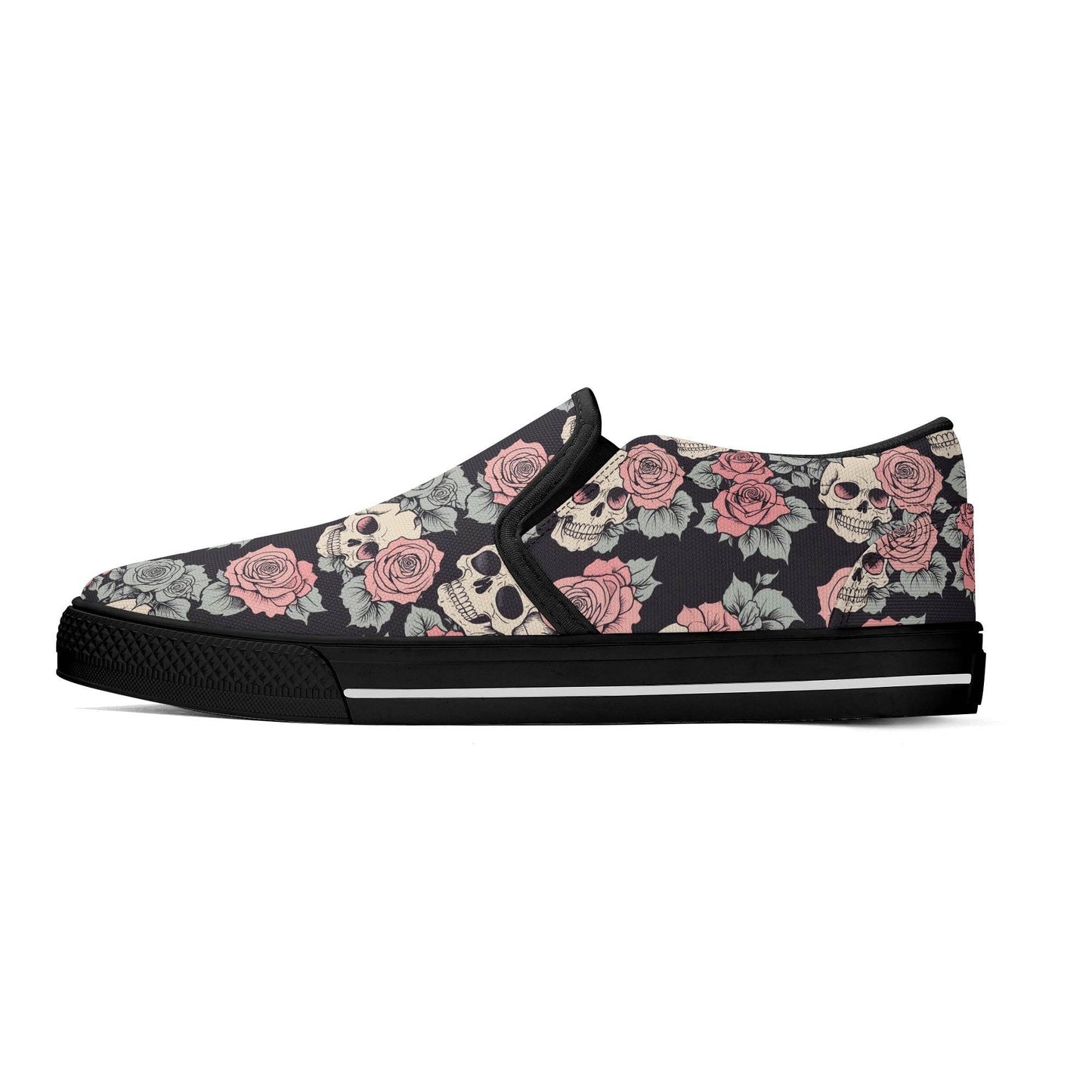 Men's Skull and Pink Rose Rubber Slip On Shoes - DeRose Seasonal