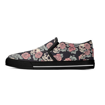 Men's Skull and Pink Rose Rubber Slip On Shoes - DeRose Seasonal