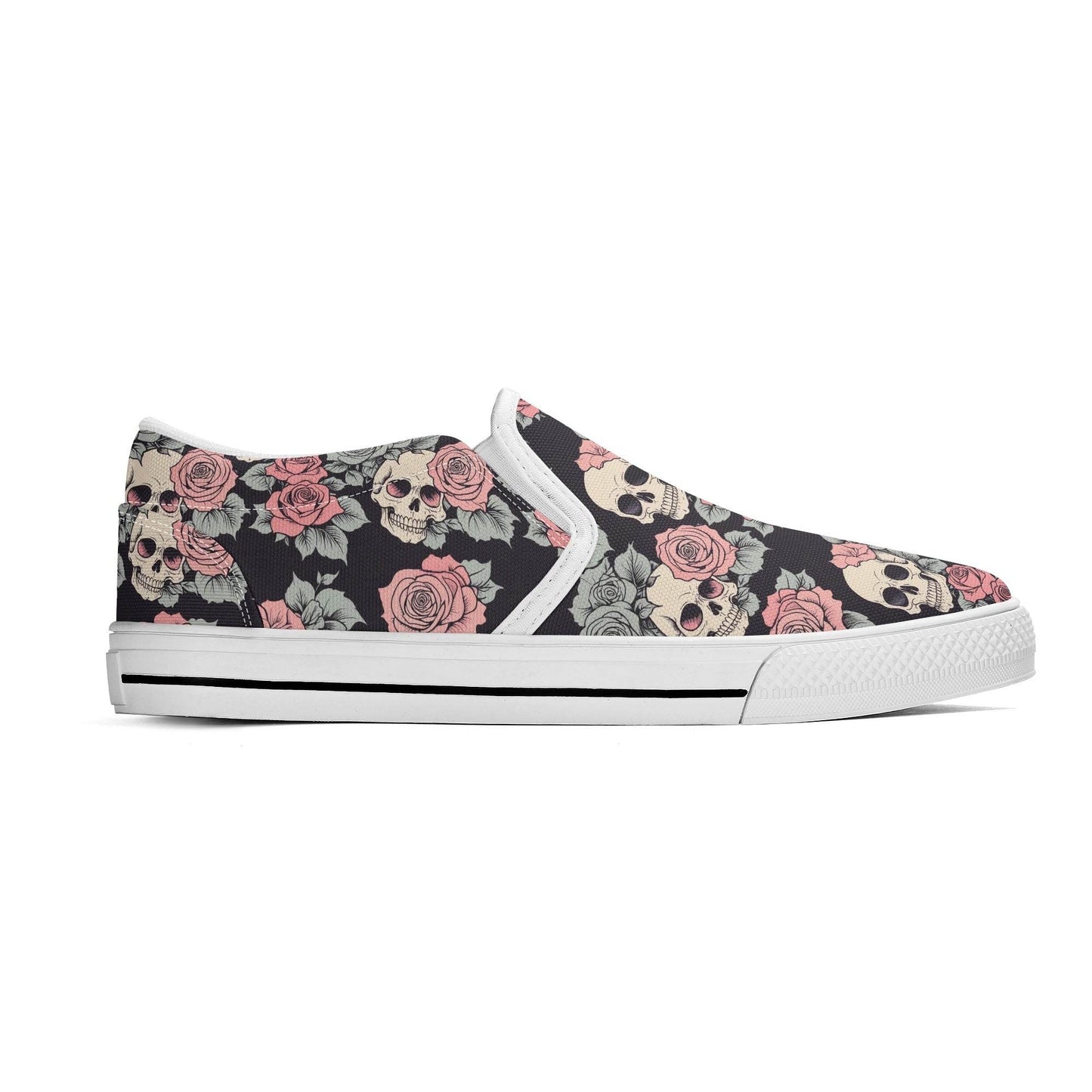 Men's Skull and Pink Rose Rubber Slip On Shoes - DeRose Seasonal