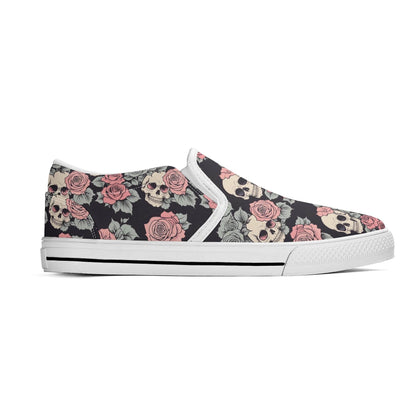 Men's Skull and Pink Rose Rubber Slip On Shoes - DeRose Seasonal