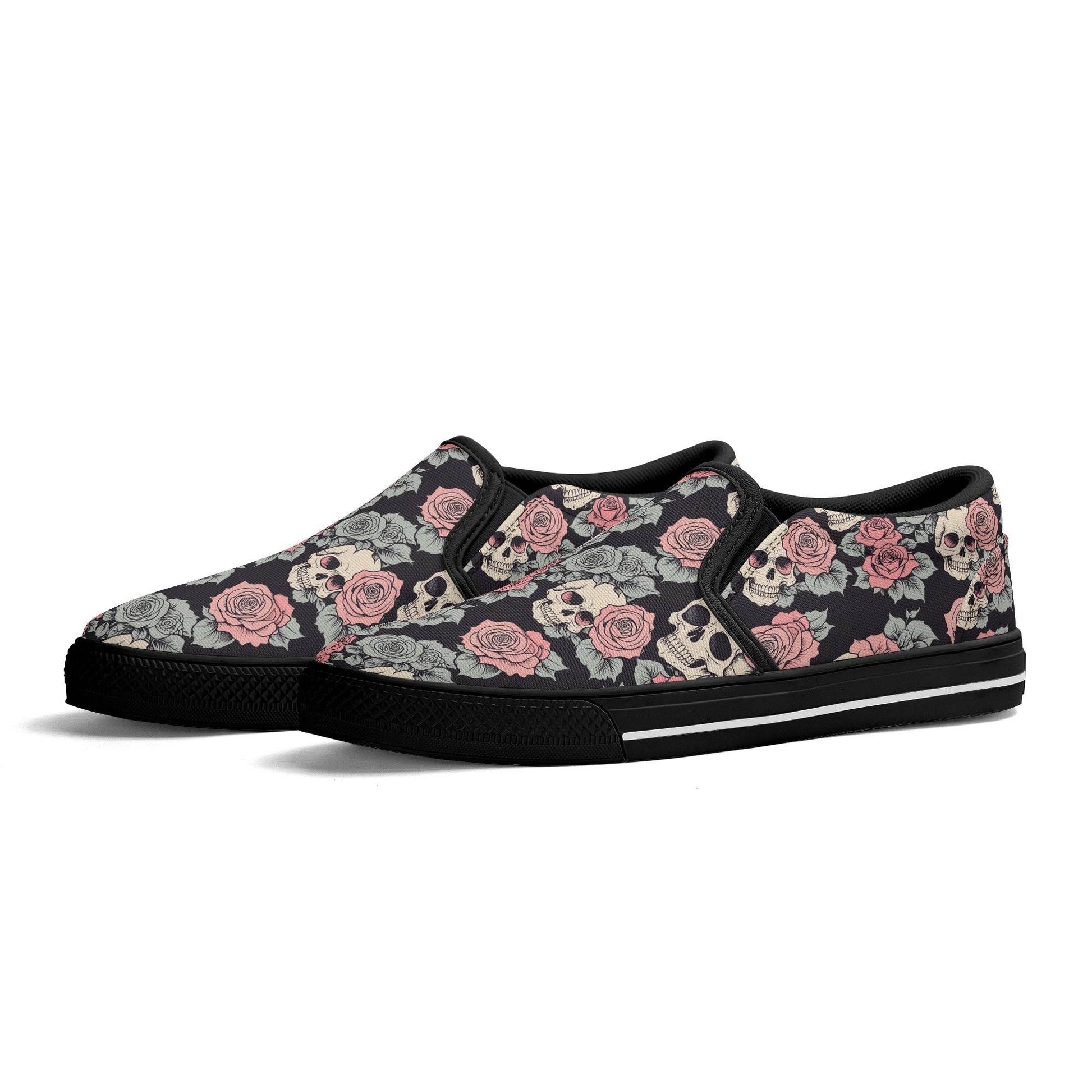 Men's Skull and Pink Rose Rubber Slip On Shoes - DeRose Seasonal