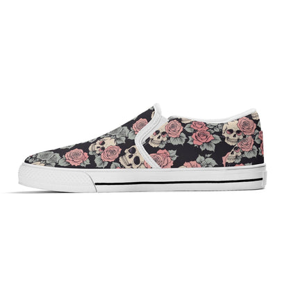 Men's Skull and Pink Rose Rubber Slip On Shoes - DeRose Seasonal