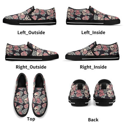 Men's Skull and Pink Rose Rubber Slip On Shoes - DeRose Seasonal