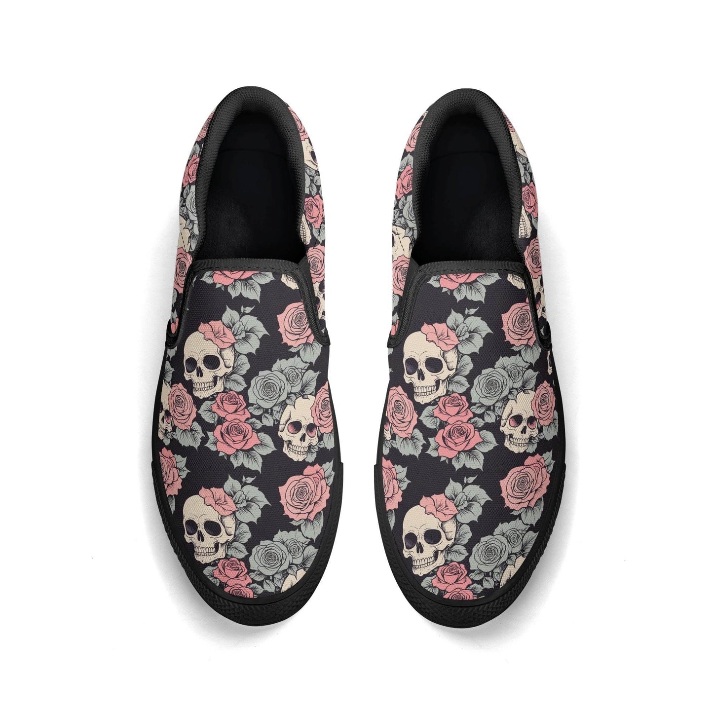 Men's Skull and Pink Rose Rubber Slip On Shoes - DeRose Seasonal