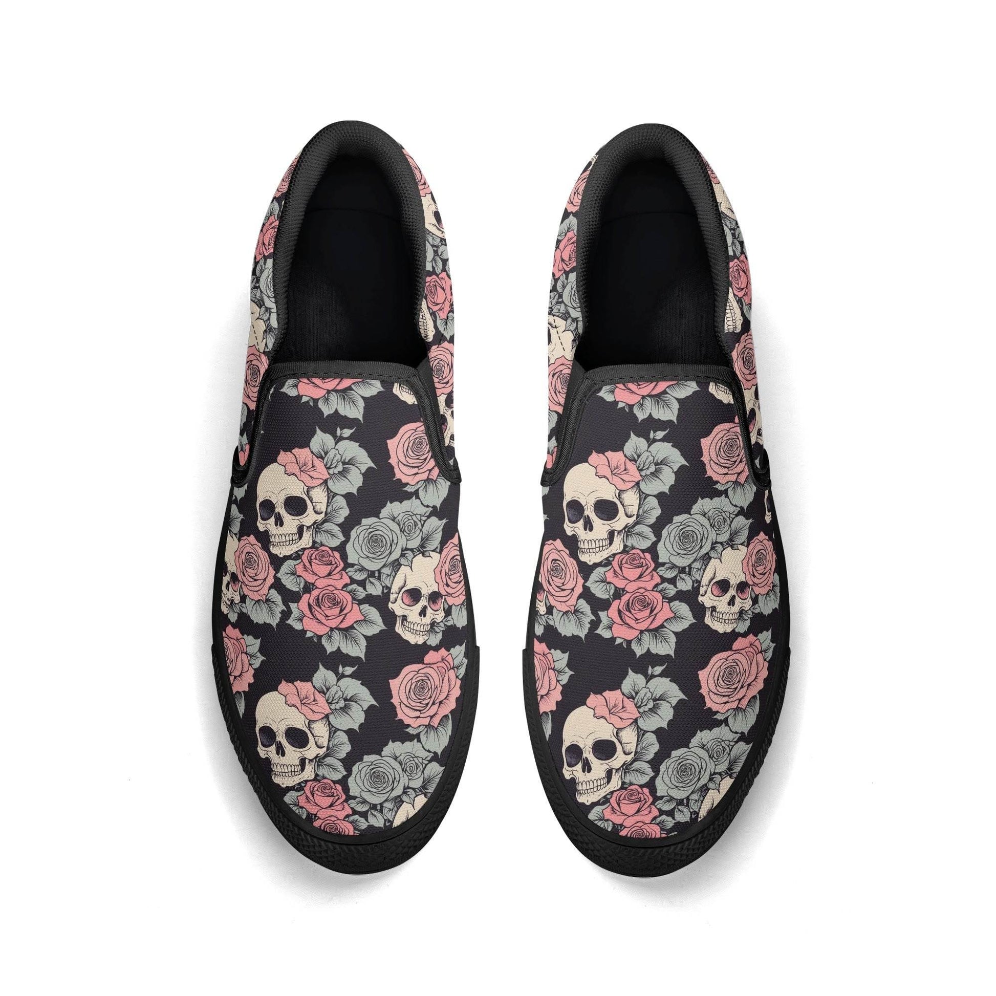 Men's Skull and Pink Rose Rubber Slip On Shoes - DeRose Seasonal