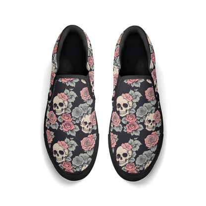 Men's Skull and Pink Rose Rubber Slip On Shoes - DeRose Seasonal