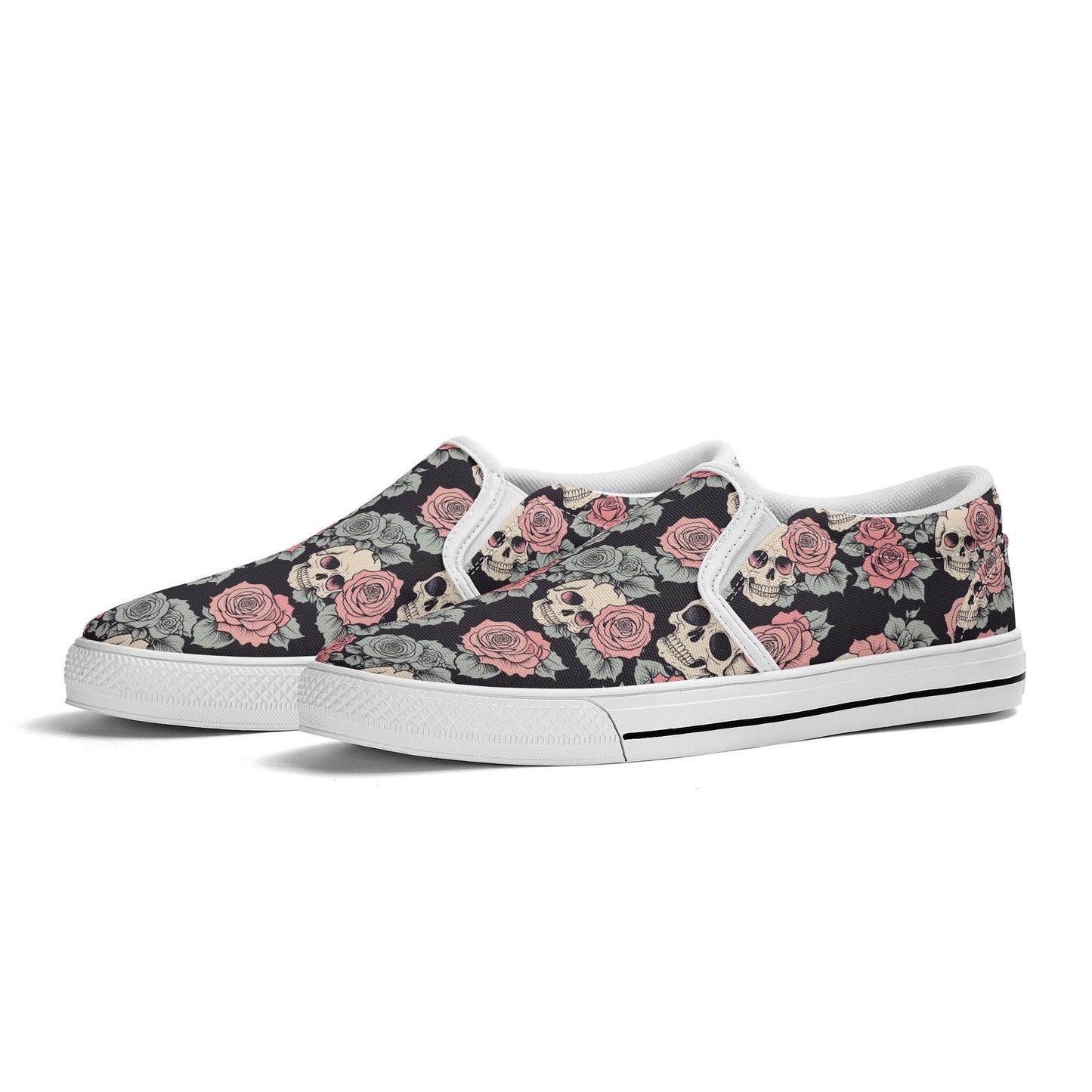 Men's Skull and Pink Rose Rubber Slip On Shoes - DeRose Seasonal