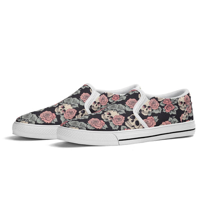 Men's Skull and Pink Rose Rubber Slip On Shoes - DeRose Seasonal