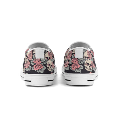 Men's Skull and Pink Rose Rubber Slip On Shoes - DeRose Seasonal