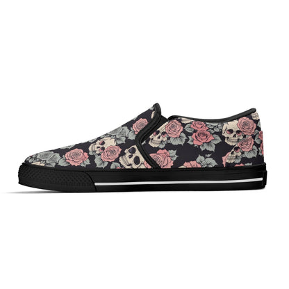 Men's Skull and Pink Rose Rubber Slip On Shoes - DeRose Seasonal