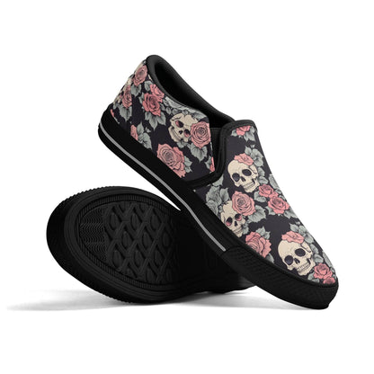Men's Skull and Pink Rose Rubber Slip On Shoes - DeRose Seasonal