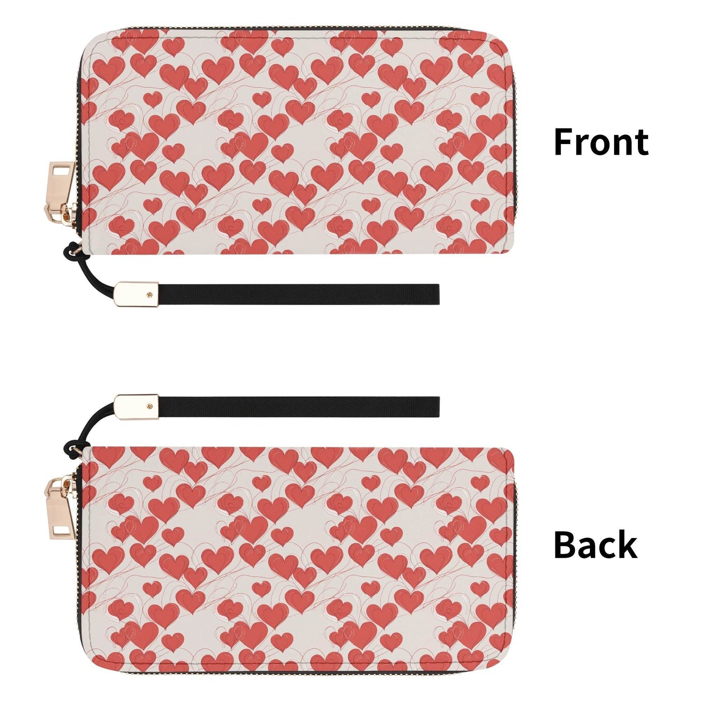 Minimal Hearts Women's Leather Zipper Wristlet Wallet - DeRose Seasonal