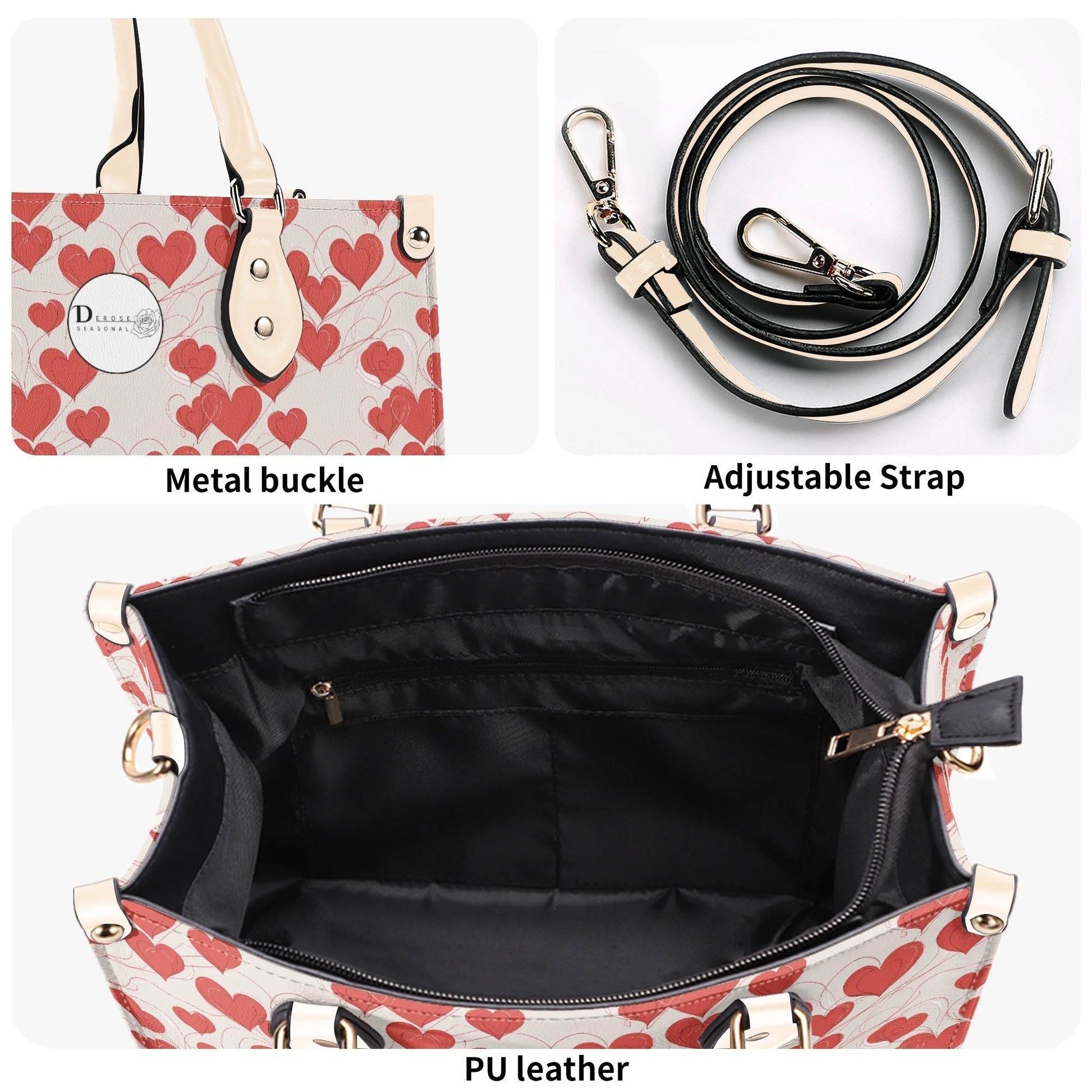 Minimal Hearts Luxury Women Leather Handbag (3 sizes) - DeRose Seasonal