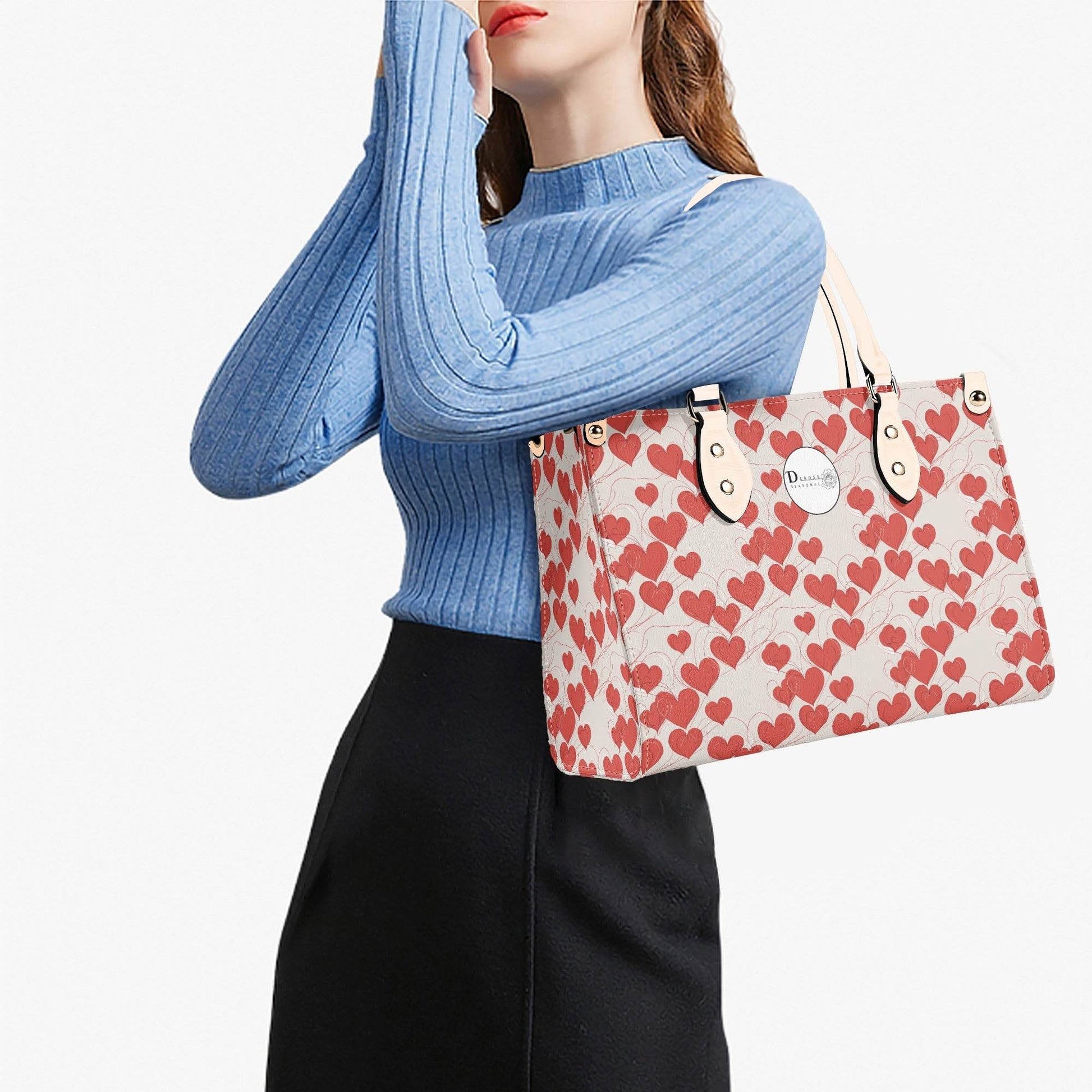 Minimal Hearts Luxury Women Leather Handbag (3 sizes) - DeRose Seasonal